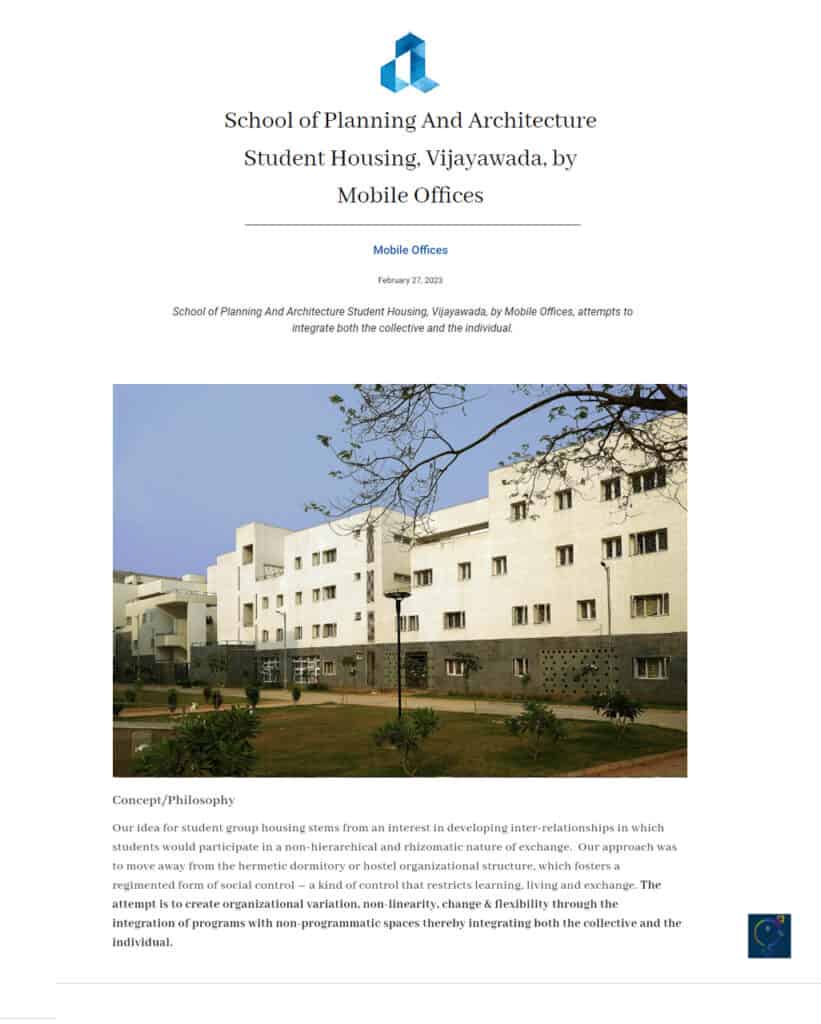Student Housing at School of Planning and Architecture Vijayawada published on ArchitectureLIVE!
