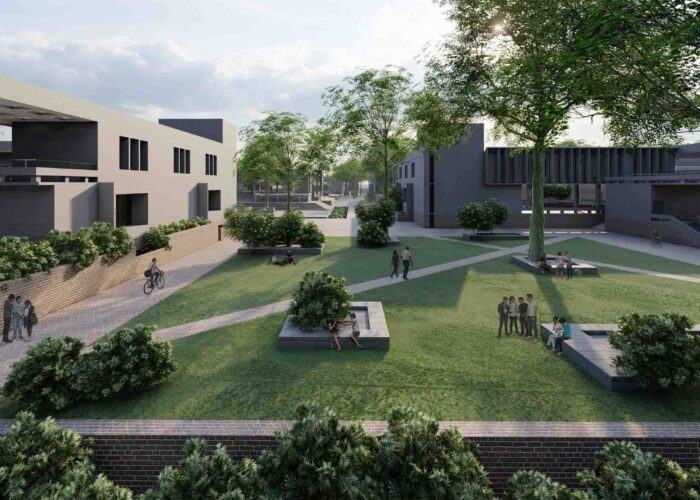 central_university_of_gujarat_vadodra_mobile_offices_06_entrance_plaza_between_the_arts_schools